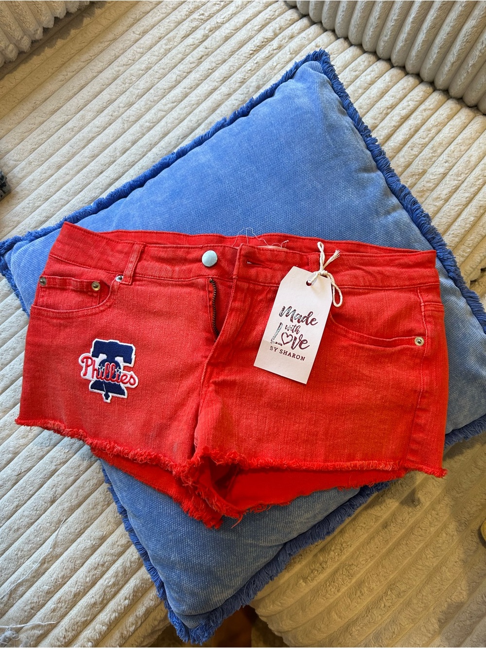 Forever 21 Red Denim Jean Shorts with Phillies Patch